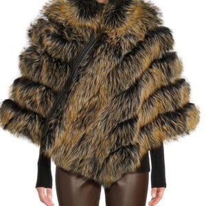 Women's Faux Fur leather trimmed quilted poncho